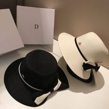 New Arrivals ummer little bee big straw sunshade UV protection cute ladies elegant bow beach sun outdoor travel hat_voghion.com