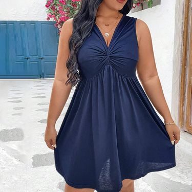Women's plus size chest twist pleated design slim fashion temperament dress female_voghion.com