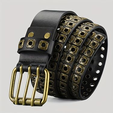 HOT Retro Square Rivet With Double Row Needle Buckle Women'S Belt Hip-Hop Rock Punk Y2k Style Jeans Men'S And Women'SBelt_mkmklike.com