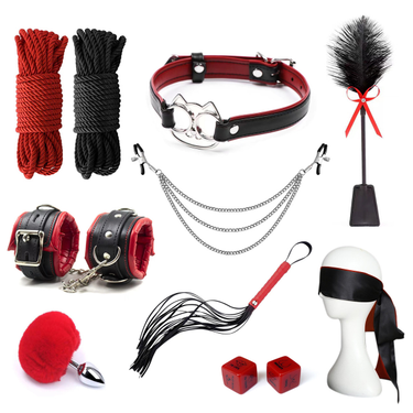 PU Leather Sex Queen 10-piece Set Elvis Presley Mistress and Slave Training SM Set Combination Adult Sex Products_voghion.com