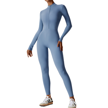 Women's clothing zipper nude long-sleeved yoga jumpsuit high-intensity fitness sports jumpsuit_voghion.com