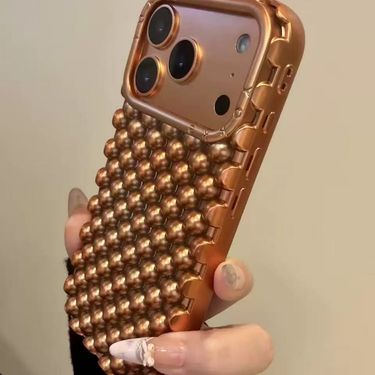 INS Premium Sense Orange Bottom Airbag Round Bead Hollow Shell For Apple 17/16/15/14 Anti-drop Mobile Phone Case_voghion.com