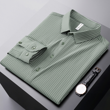 2024 Spring/Summer New Long sleeved Light Business High Grade Slim Fit Non ironing Striped Shirt Men's Style_mkmklike.com