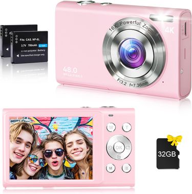 Digital Camera,4K Vlogging Camera,Autofocus 48MP UHD Cameras For Photography,Anti-Shake,16X Digital Zoom Point,with 32GB Card For Teens Adult Beginner_voghion.com