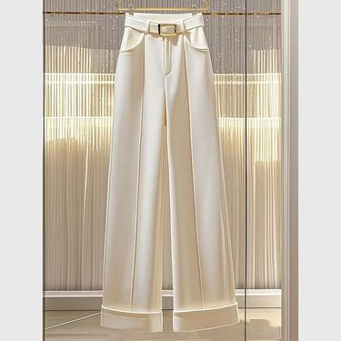 Women's Clothing autumn lazy and relaxed feeling high end slim high waist straight casual trousers temperament white flared trousers_voghion.com