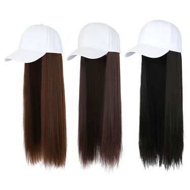 hot selling Fashion Hat Hair Extensions Beautiful Ladies Long Straight Wigs Hats Connected Head Cover Synthetic Peaked Cap Wig For_voghion.com