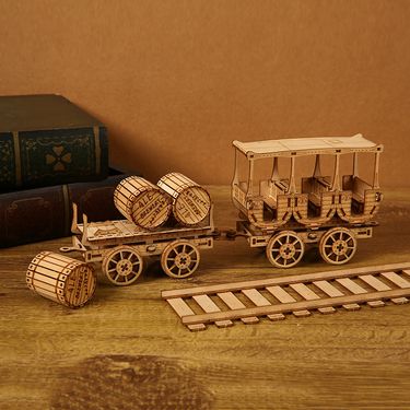 3D three-dimensional puzzle wooden toy educational assembly toy DIY creative ornament wine cart_voghion.com