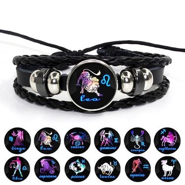 New Accessories Twelve Zodiac Signs Time Fashion Creative Leather Woven Beaded Bracelet_voghion.com