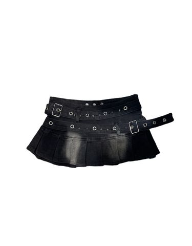 Women's Clothing Retro Vintage Hot Girl Design Rivet Denim Short Skirt_voghion.com