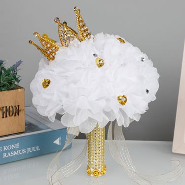 Home Furniture Wedding White Bouquet Creative Silk Cloth With Diamond Crown Decoration Wedding Bride Bouquet_voghion.com
