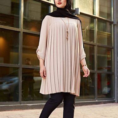 Women's Clothing women's casual pleated loose long-sleeved round neck large size tops_voghion.com