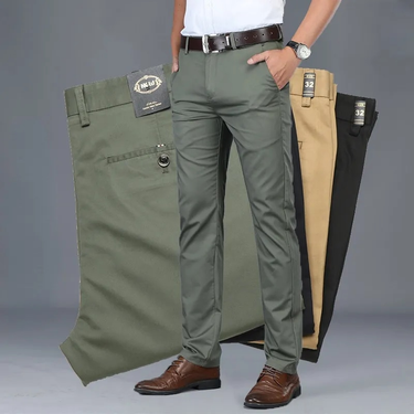 Cotton Casual Pants Mens Clothing Straight Business Green Black Khaki Trousers Male Brand 2024_voghion.com