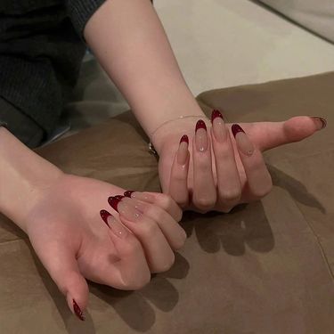 Hand wear enhancement piece Water drop wine red French powder blusher false nail patch detachable_voghion.com
