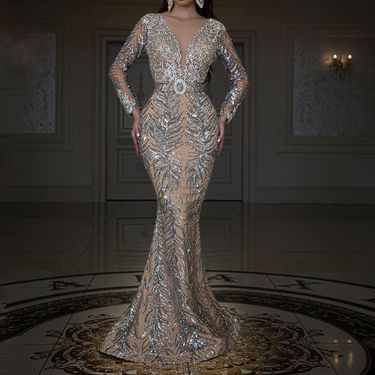 Mermaid V Necequins For Women Elegant Formal Party Maxi Long Prom Dress Evening Gown_voghion.com