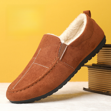 Fashion shoes for men Winter new fleece-lined warm thick-soled heel-free closed toe plush half slippers cotton-padded shoes_voghion.com