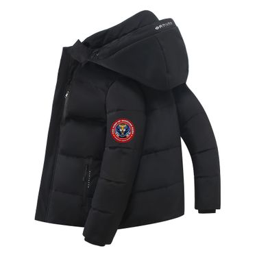 Business Casual Winter Jacket For Men - Slim-Fit Tech Cotton Hooded Coat With Zip Front, Water-Resistant (Black, Burgundy)_voghion.com
