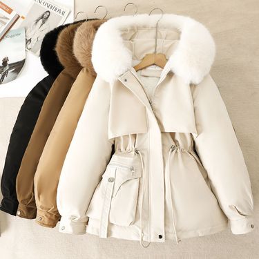 Thickened Fleece Winter Warm Parkas Women's Coat Detachable Waist Slim Fit Fur Hooded Integrated Outerwear For Cold Weather_ecoleips.com