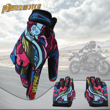 Powermotor Motorcycle Print Full Finger Gloves Sports Gloves Breathable Mesh Gloves Women Outdoor Hiking Sports Protective Gear_voghion.com