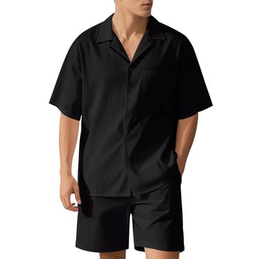 American Style Summer Men's Loose Casual Light Trendy Beach Short Sleeve Shirt And Shorts Set For Men_voghion.com