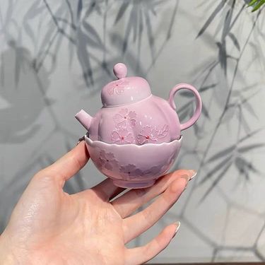 High-Value Underglaze Light Purple Small Flower One Cup Gongfu Tea Set Ceramic Women's Teapot Teacup Pumpkin Pot_voghion.com
