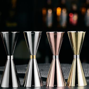 Double-Headed Gold Circle Stainless Steel 304 Measuring With Scale Ounce Cup Bar Mixing Tool Set_voghion.com
