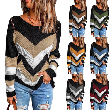 Women's Clothing Matching Autumn and Winter New Loose Top Snow Color Matching Knitted Sweater_voghion.com