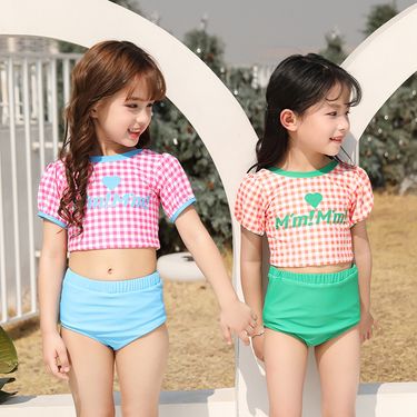 Mother & Kids Children's Swimsuit Girls Swimsuit Split Suit Plaid Quick Drying Cute Small And Medium Children's Hot Spring Vacation Swimsuit_voghion.com