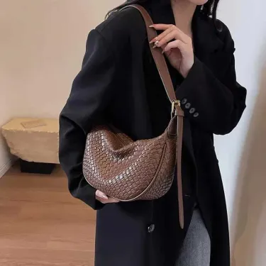Leather Shoulder PU For Woven Hobo Hot Trendy Commuter Shopper Bag Women: Tote, Crescent,_voghion.com