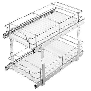 2-Tier Wire Pull Out Cabinet Under Sink Organizer 12x21 Inch Drawer Basket_voghion.com