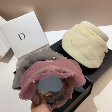Jiao * Same style cloud gauze empty top fashionable hairband is a sunshade and sunscreen hand sewn pearl age reducing_voghion.com