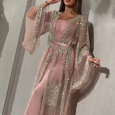 2025 New Women's Gold Foil Flared Sexy Long Dress With Cape For Banquet Evening Gown_voghion.com