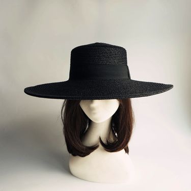 Fashion French Large Brim Top Female Summer Shade Resort Beach Sun Straw Hat Black Panama_voghion.com