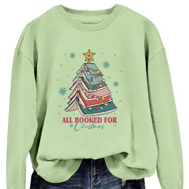 All Booked For Christmas Letter Fun Print Casual Crew Neck Sweatshirt_voghion.com