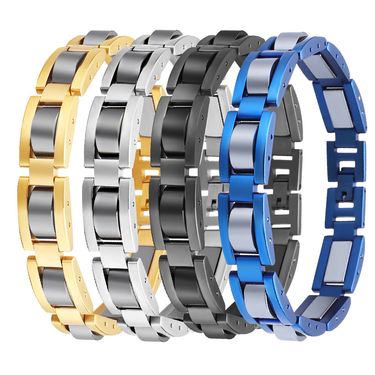 Fashion Simple 12mm Wide Black Gallstone Negative Ion Magnetic Therapy Stainless Steel Bracelet Jewelry_voghion.com