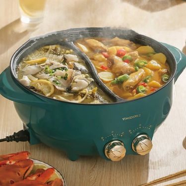 Electric Hot Pot Mandarin Duck Pot 6L Non Stick Barbecue Integrated Pot Large Capacity Electric Cooking Pot Suitable 1-6 People_voghion.com