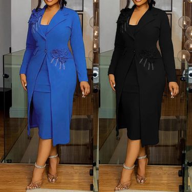 Women's Clothing Slim Fit Flower Pearl Hot Diamond Hip Wrapped Suit Jacket With Inner Sling_voghion.com
