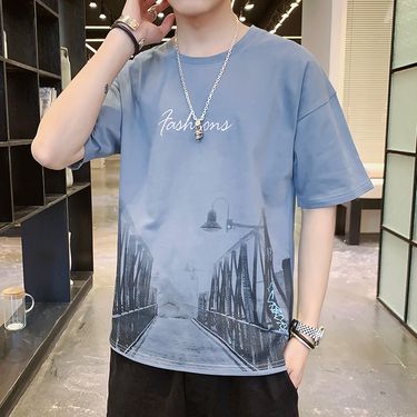 Men's clothing Short-sleeved T-shirt men's new summer thin letter printing ins loose trend casual half-sleeved bottoming shirt_mkmklike.com