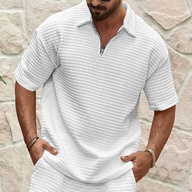 Men's Clothing New Polo Shirt Men's Casual Comfortable Jacquard Small Square Solid Color Lapel Sports Short Sleeve_voghion.com