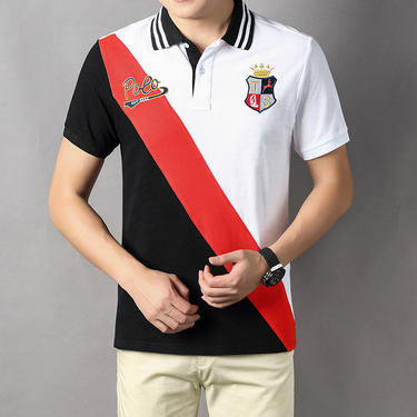 Men's Clothing New polo shirt men's short sleeved leisure sports style cotton lapel plus size color matching and contrasting colors_voghion.com