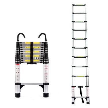 10.5ft (about 3.2m) Retractable Ladder, Multi-functional Foldable Ladder, With Hook, Aluminum Retractable Ladder, Suitable For Daily Use Of RV, Attic, Home, 330 Pounds_voghion.com