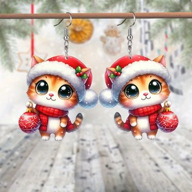 Charming Christmas Ball Acrylic Earrings Perfect Celebration Accessories Cat Theme Gift_voghion.com