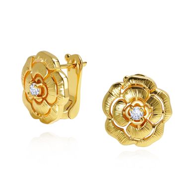 Women's Jewelry Camellia Inlaid Single Diamond Ear Clip Glossy Hollow Flower Ear Clap Original Flower Design Brushed Exquisite Earrings_voghion.com