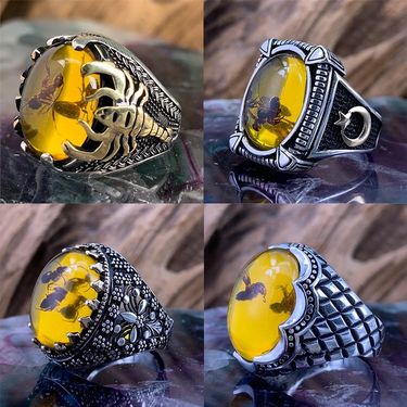 personalized retro two color men's ring black agate ring_ipsvogv.com