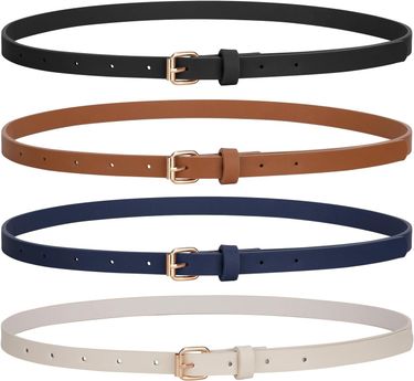 Pack Of 4 Skinny Women's Leather Belts Dresses Thin Waist Belt For Jeans Trousers With Gold Buckle_voghion.com