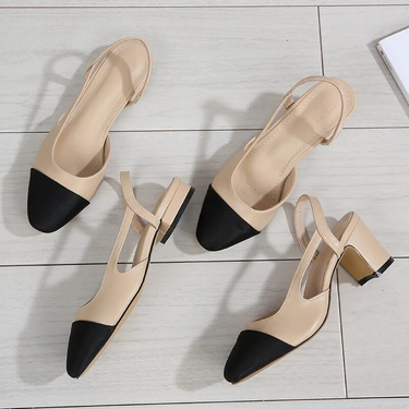 New Pointed Toe Sandals Fashion Low Square Heels Flat Shoes Korean Color Matching Party Ladies Shoes Chaussure Femme 2024_voghion.com