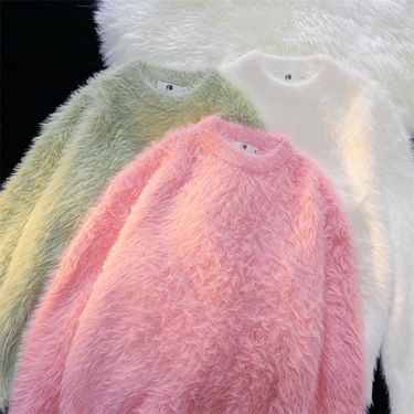 Men's Clothing Solid Color Warm Knitted Sweater Round Neck Autumn And Winter Harajuku Style Ins Loose Trendy Wear_voghion.com