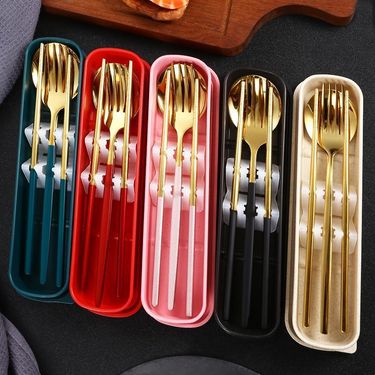 Premium 410 Stainless Steel Travel Cutlery Set – Spoon, Fork & Chopsticks With Portable Case | Elegant Nordic Style For Gifting & Daily Use_voghion.com