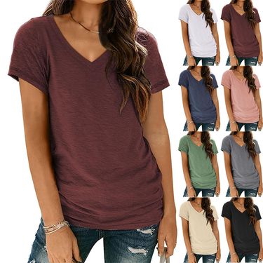 Women's Clothing New Short Sleeve V Neck T Shirt Top_voghion.com
