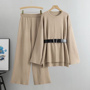 Women's Clothing Fashion suits for women 2024 new women's clothing celebrity temperament knitted sweater slim sweater wide leg pants two piece suit_voghion.com