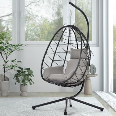 Egg Chair With Stand Indoor Outdoor Swing Chair Patio Wicker Hanging Egg Chair Hanging Basket Chair Hammock Chair With Stand For Bedroom Living Room_voghion.com